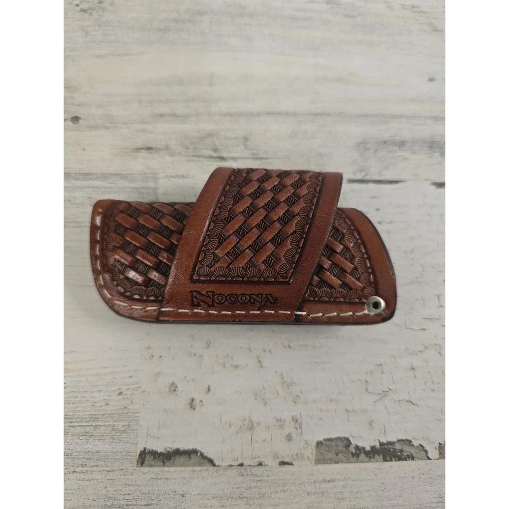 Nocona Mens Brown Leather Basketweave Tooled Belt Loop Knife Sheath Accessory